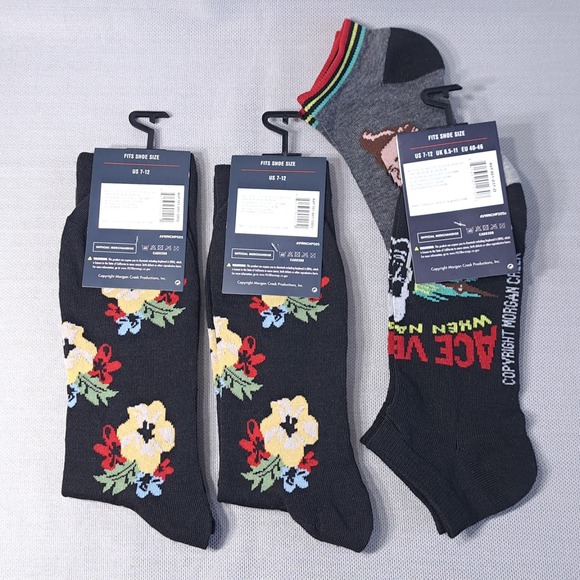 Lot of 3 2 Pair One Size Ace Ventura Socks Shoe Size U.S 7-12 Black/Gray - Picture 7 of 7